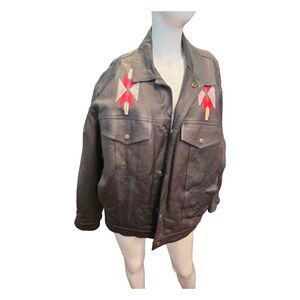 High Noon Genuine Leather Native Embroidered Black Jacket Size Large